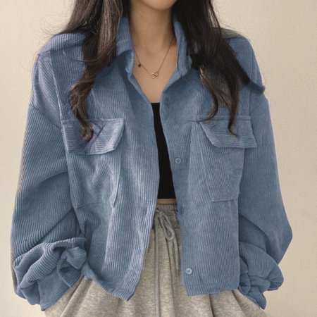 숏자켓 여성 코듀로이 봄 스트링셔츠 가을 크롭 패션