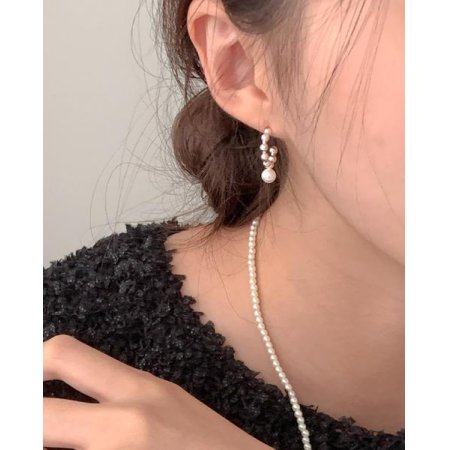 (925 Silver) dot pearl earrings E 198