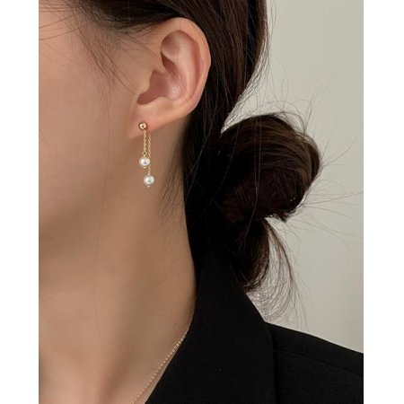 (925 Silver) Drop Pearl Earrings E 210