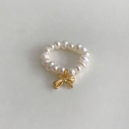 (925 Silver) Pebble pearl ribbon ring B 41