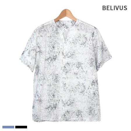 빌리버스 남성 반팔 셔츠 BMS020 브이넥 패턴 나염 남방