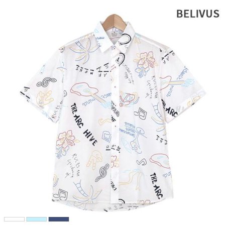빌리버스 남성 반팔 셔츠 BMS021 카라 패턴 남방