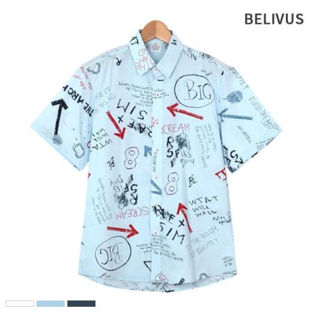 빌리버스 남성 반팔 셔츠 BMS022 카라 패턴 남방