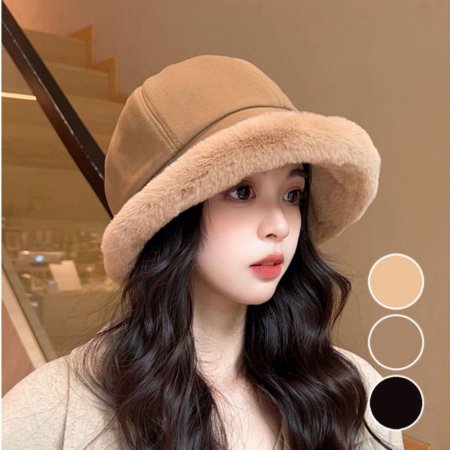 겨울 따뜻한 여성 부드러운 털 안감 뽀글 버킷햇 모자