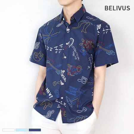 빌리버스 남자 반팔 셔츠 BMS021 카라 패턴 남방