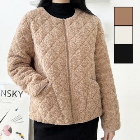 여성 누빔 패턴 포인트 데일리 라운드넥 뽀글이 재킷