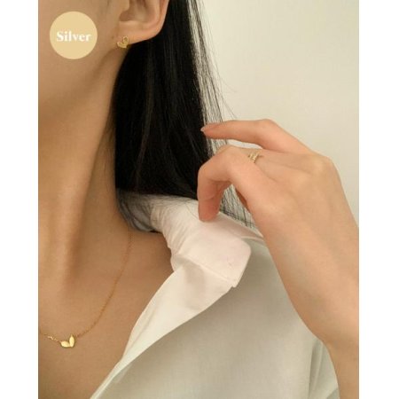 (925 Silver) Flat heart necklace, earrings A 31