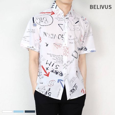 빌리버스 남자 반팔 셔츠 BMS022 카라 패턴 남방