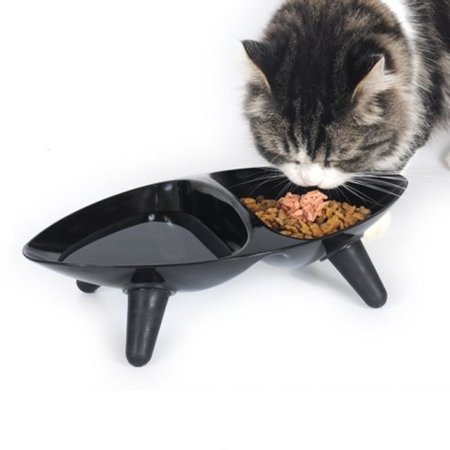 강아지 고양이 식탁 사료 식기 그릇 2구 블랙