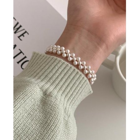(925 Silver) Triple Pearl Bracelet C 18
